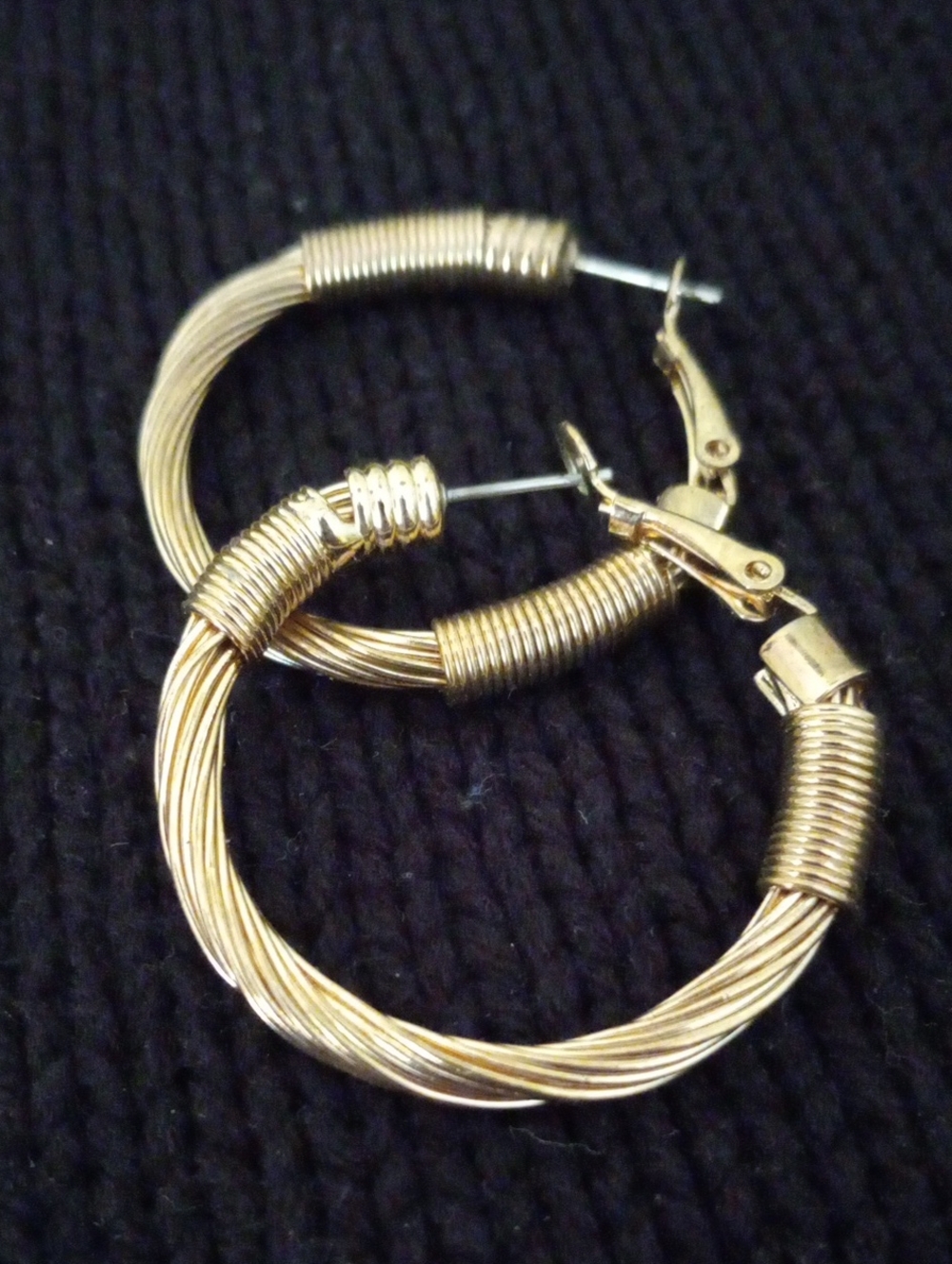 Mid-Century Gold Wire Filigree Twist Hoop Earrings